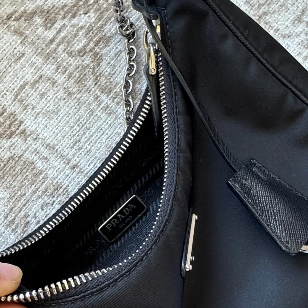 Prada Black Nylon Shoulder Bag with Silver Chain - Picture 6 of 7